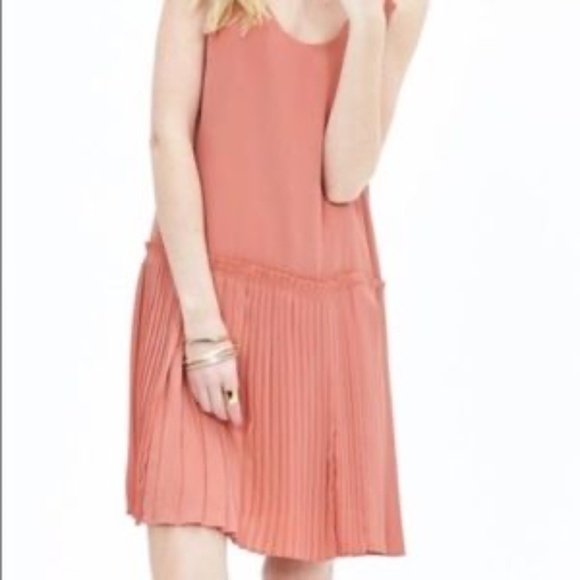 NWT Banana Republic Peach Pleated Drop Waist Dress - Picture 1 of 11